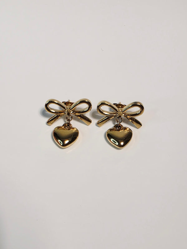 Gold Heart Bow Earrings