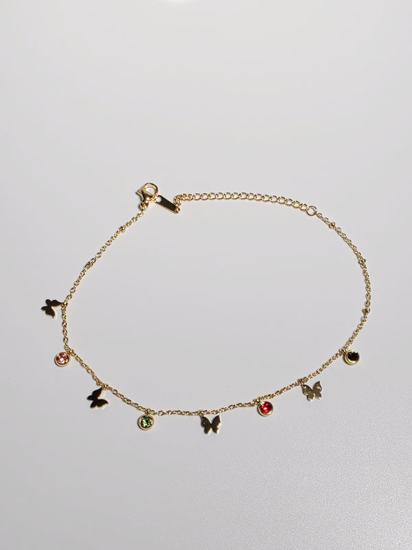 Gold Butterfly Anklet with Gem Accents