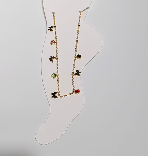 Gold Butterfly Anklet with Gem Accents