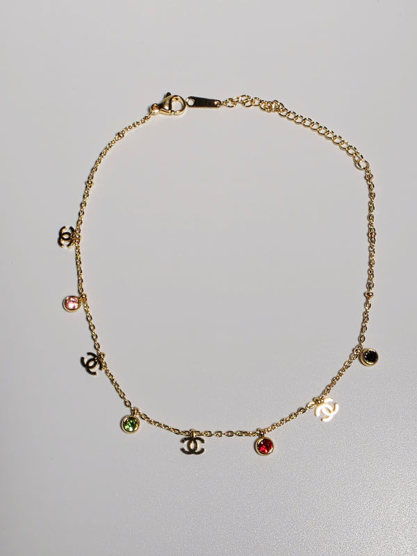 Gold Chain Anklet with Gem Accents