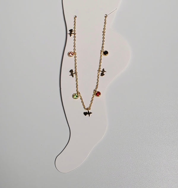 Charming Multi-Colored Anklet with Heart Pendants