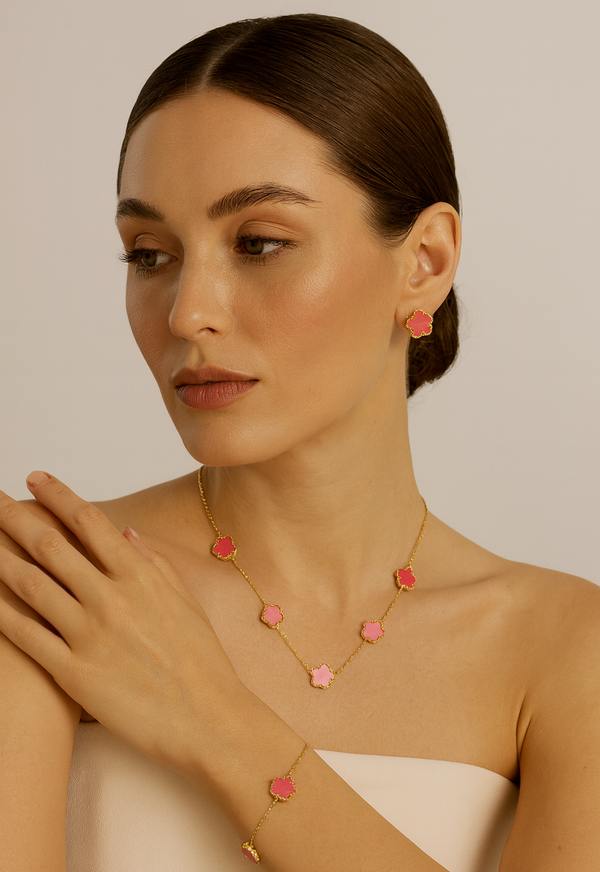 Pink Floral Jewelry Set