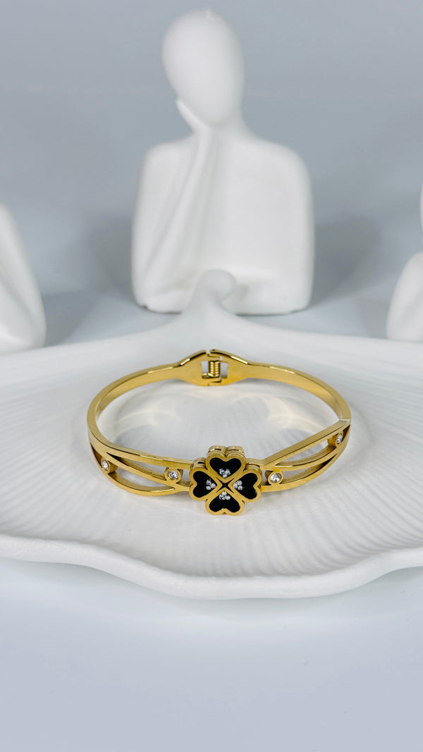 Elegant Gold Plated Bracelet with Black Heart Design